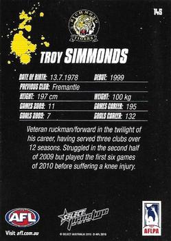 2010 Select AFL Prestige #145 Troy Simmonds Back